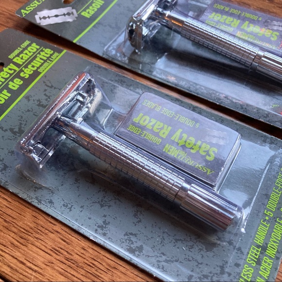 2 Safety Shaving Razor Sets Stainless Steel Shaver Each with 5 Refill Blades NIP - Picture 2 of 14